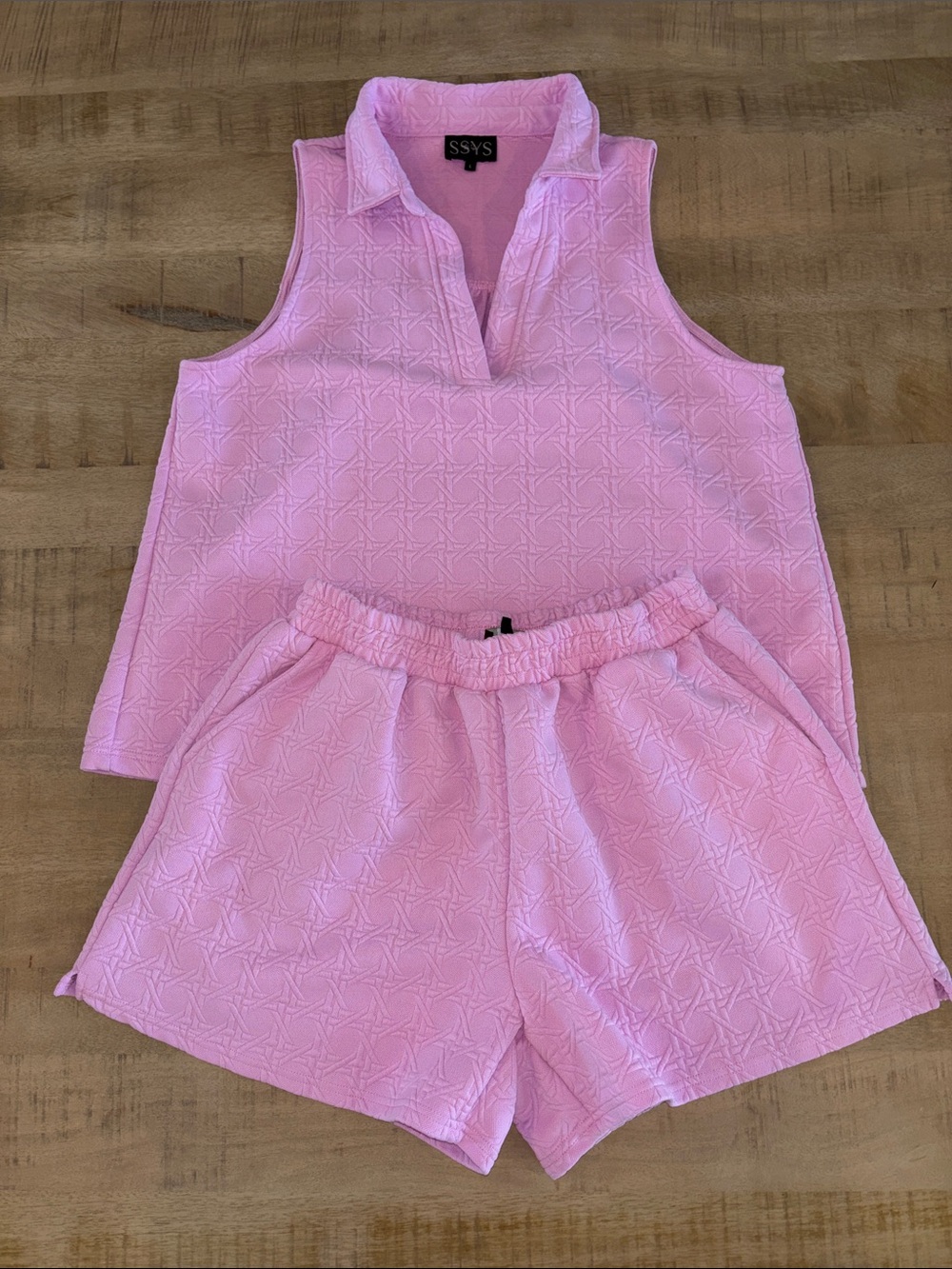 SSYS Boutique 2p The Sally Shorts Set in Quilted Cane Pink Large $88 Pockets - Picture 7 of 13